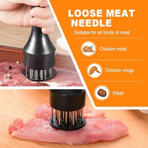 Meat Tenderizer Tool, Stainless Steel Meat Pounder Tools Meat Tenderizer Tool with Ultra Sharp Stainless Steel 21 Sharp Needle Blades for Tenderizing and Cooking Kitchen Gadgets (White+Black, 2pcs)