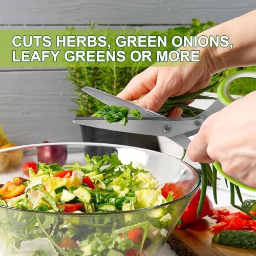 2 Pack Green Herb Scissors, Shallot Scissors, Multipurpose 5 Blade Kitchen Herb Shears, Herb Cutter with Safety Cover and Cleaning Comb for Chopping Shallot Basil Chive Parsley