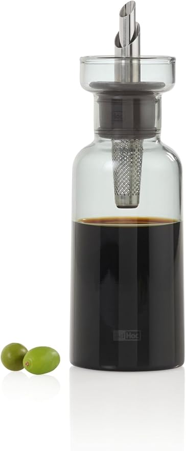 AdHoc AromaPour Grey Glass Oil and Vinegar Bottle, 120ml Filtered Non-Drip Dispenser for Oil and Vinegar, Dishwasher Safe,
