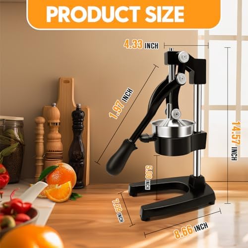 Manual Juicer Press, Hand Press Juicer Machine, Heavy Duty Manual Orange Juicer, Professional Manual Juicers Hand Press for Orange Juicer, Citrus Juicer and Lemon Juice by KAKO, middle-sized, black