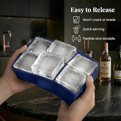 KitchFort® Large Silicone Ice Cube Tray (3-Pack) - 2" Big Ice Mold with Lid