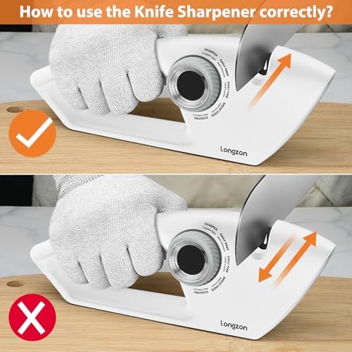 Longzon 6-in-1 Knife Sharpener 5 Stage with Cut-Resistant Glove,White+Gray