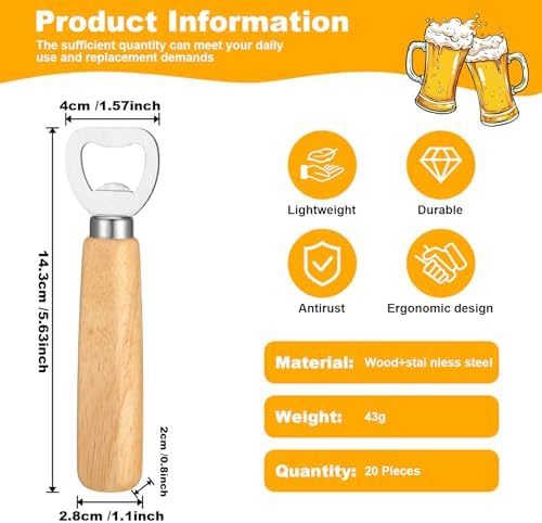 20 Pcs Stainless Steel Bottle Opener Bartender Wood Beer Opener Cider Wine Openers with Wooden Handle Engraved Gift Set for Wedding Party Home Kitchen Bar Restaurant