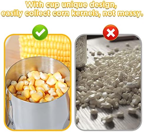 YYP Corn Cutter Peeler, Corn Cob Stripper with Cup [No Splatters or Mess], 304 Stainless Steel Corn on the Cob Remover Kitchen Tool, Corn Kernel Shucker Separator Slicer with Serrated Sharp Blade