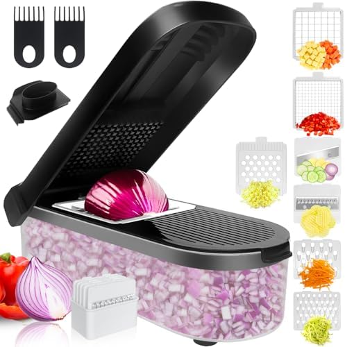 Vegetable Chopper with Container, 10 in 1 Manual Food Chopper Cutter, Black