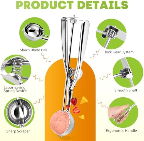 Ice Cream Scoop, 3 Pcs Stainless Steel Cookie Scoop, Meatball Maker Cookie Dough Scoops for Baking Set, Ice Cream Scooper with Trigger Release, Baking Supplies for Melon Baller, Fruit, Mini Cupcake