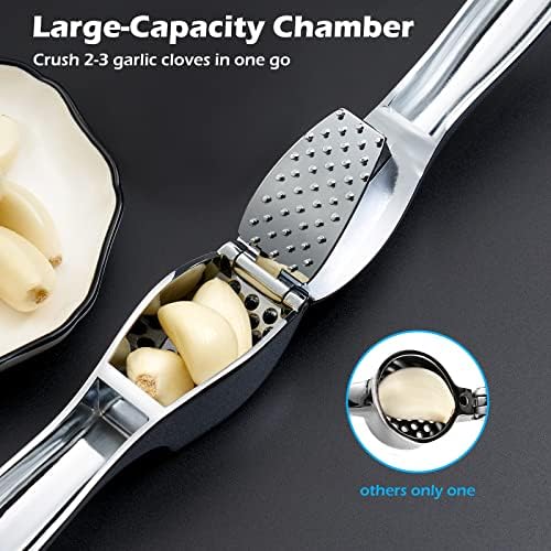 FREETOO Garlic Press, Garlic Mincer Large-Capacity Garlic Crusher, Rustproof & Heavy-duty Ginger Crusher, Easy Clean & Dishwasher Safe, Ginger Press Design for Extracts More Garlic Paste Per Clove