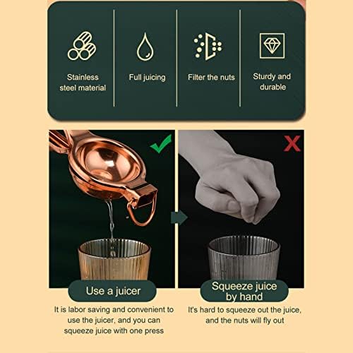 Lemon Squeezer, Stainless Steel Hand Press Manual Citrus Juicer with Ergonomic Long Handle, Fruit Press Squeezer for Juicing Oranges, Lemons & Limes(Rose Gold)