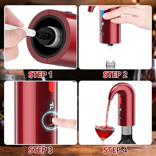 Fathers Day Gift Electric Wine Aerator & Dispenser – 1-Touch Instant Aeration, Precision Pouring & Temp Display – USB Rechargeable Gift Edition for Parties, Holidays & Wine Lovers (Red)