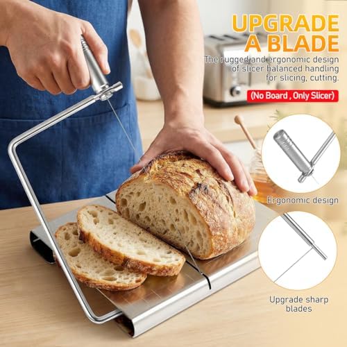 NUOBESTY Heavy Duty Cheese Slicer with Wire Stainless Steel Handheld Butter Cutter Compact Kitchen Tool 8.26X4.33In