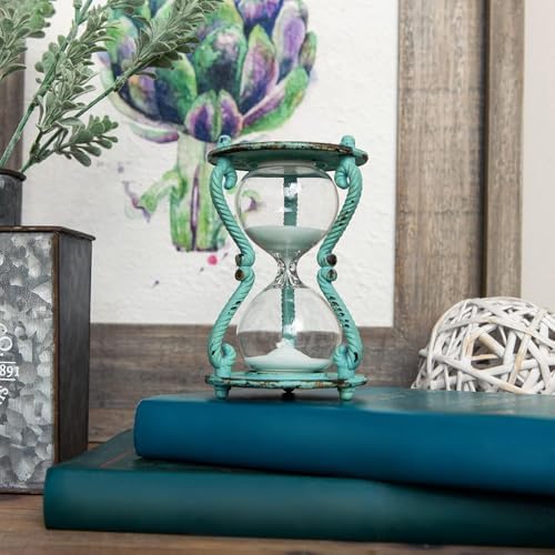 SOFFEE DESIGN Rustic 6-Minute Hourglass Sand Timer, Vintage Distressed Sand Clock, Rustic Sand Watch with White Sand, Antique Sandglass for Home, Kitchen, Office Decor, Turquoise
