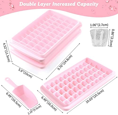 2 Pack Ice Cube Tray with Lid and Bin for Freezer, Easy Release 55 Nugget Ice Tray with Cover, Storage Container, Scoop. Perfect Small Ice Cube Maker Tray & Mold. Flexable Durable Plastic, BPA Free