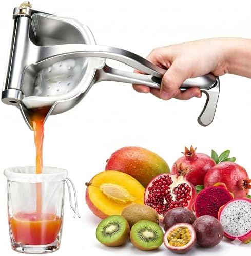 Fruit Juice Squeezer Manual Juicer, Aluminum Hand Juicer Juice Press with 10Pcs Metal Filter filter bag,Juice Squeezer Handheld Manual Juicer Hand Press with Ergonomic Grip for Lemon, Orange & Citrus