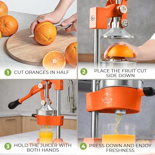 Zulay Kitchen Cast Iron Juicer - Heavy Duty Orange Juicer with Detachable Strainers for Easy Cleaning, Citrus Press for Citrus Fruits, Perfect for Bartenders, Juice Lovers & Health Enthusiasts
