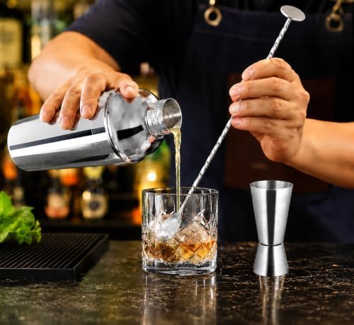 Dynore Stainless Steel 3 Pcs Professional Barware Set- Cocktail Shaker 750, 30/60 Peg Measure and Mixing Stirrer