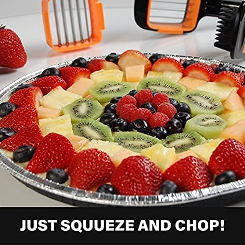 Nutrichopper Fresh-keeping container Vegetable Chopper Onion Chopper - Chops Slices Cubes Wedges – Multi-purpose Fruit Slicer with 3 Extra Stainless Steel Blades & 2 Extra Containers As Seen On TV