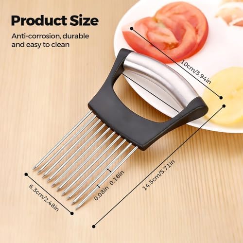 Onion Holder for Slicing, 2026 New Stainless Steel Onion Slicer Vegetable Chopper,Cutter for Meat, Onion, Potato, Tomato,Fruit,Food Slicer Assistant Tool,kitchen gadgets (Black 2PC)