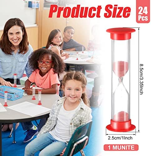 Geelin 24 Pcs 1 Minute Sand Timer Bulk Red Hourglass Kids Timer Sandglass Clock for Adult Kids Games Toothbrush One Minute Sand Clock Acrylic Covered Hourglass for Classroom School Home Kitchen Office