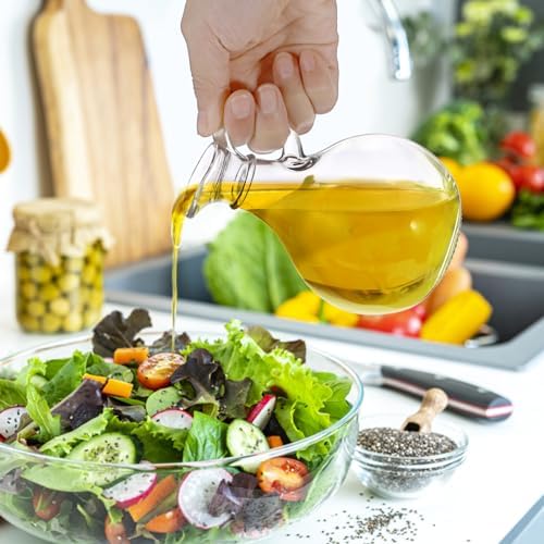 BSTKEY Set of 2 Olive Oil Dispenser Bottle with Stopper, 310ml Round Glass Cruet Bottles Dispenser for Kitchen, Salad Dressing Bottles, Cruets for Vinegar and Oil