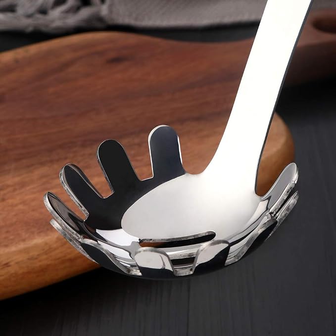 6 Pcs Silver Spaghetti Server, Stainless Steel Titanium Plated Pasta Server Ergonomic Curve Handle Design Spaghetti Server for Kitchen, Dishwasher Safe(12 inches/30cm)