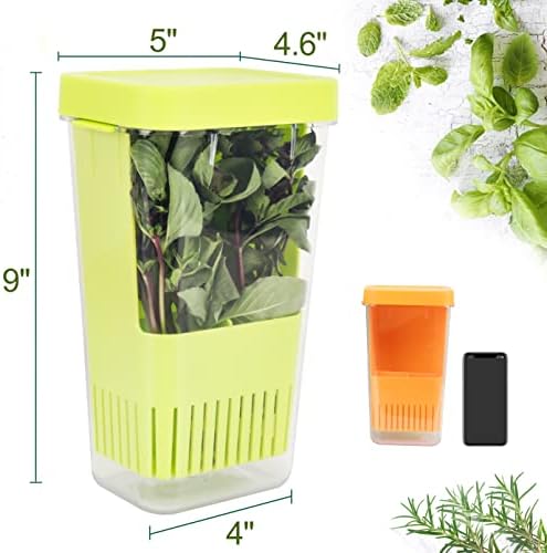 LUVCOSY Fresh Herb Keeper for Refrigerator, Clear BPA-Free Herb Saver, Storage Container for Cilantro, Parsley, Thyme, Mint & Asparagus, Preserver Keeps Fresh Herbs for 3 Times Longer, Green & Orange