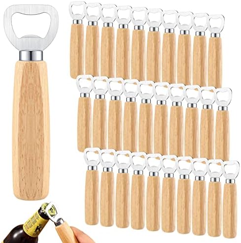 Lounsweer 30 Pcs Stainless Steel Wine Bottle Opener Bulk, Wooden Handheld