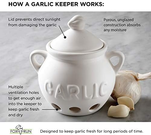 Fox Run Garlic Keeper and Storage, White Ceramic, 5.25" x 4.25" x 5.5"