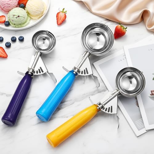 Reallnaive 3 Pcs Ice Cream Scooper with Trigger, 1+2+2.65 oz, 3 Colors
