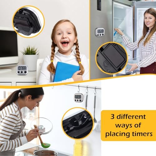 Leumoi 24 Pack Multi-Function Digital Timers with Magnetic Back, Large LCD Display, Loud Alarm, Count up & Countdown, Memory Function for Cooking, Classroom, Study, Exercise & Work(Sliver and Black)