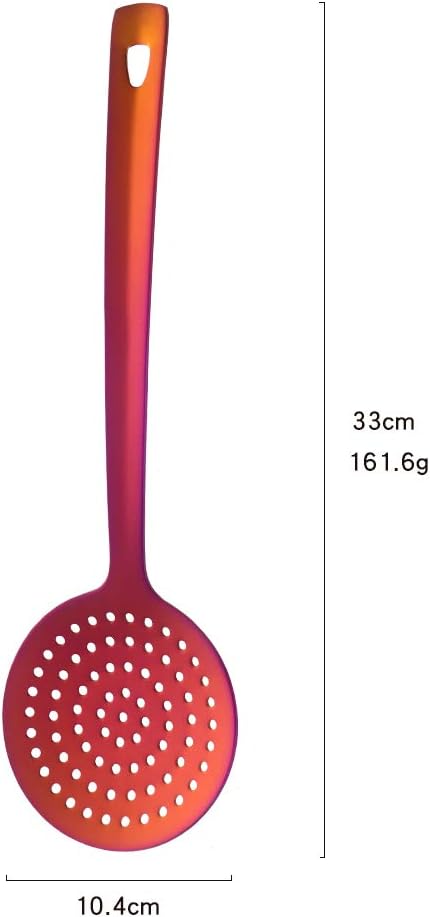 Skimmer Spoon, BuyGo Rainbow Red Slotted Spoon Strainer Ladle Stainless Steel Cooking Utensil, Comfortable Grip Design
