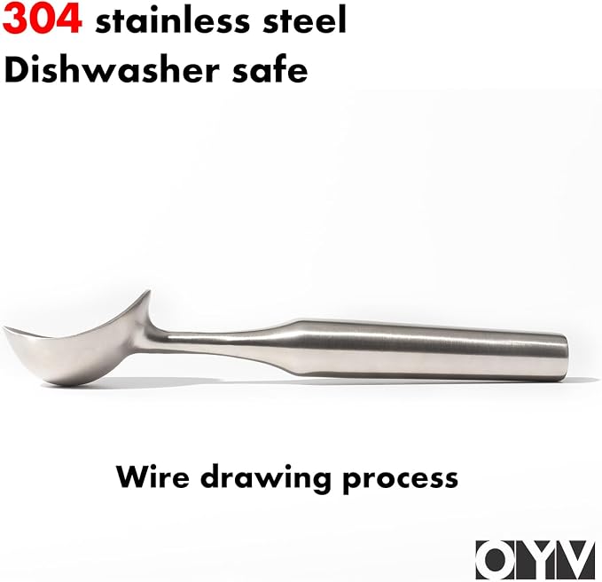 OYV 304 Stainless Steel Ice Cream Scoop, Ergonomically Designed Handle for Comfort, Heavy Duty Ice Cream Scooper, One-Piece Design Ice Cream Scoops, Dishwasher Safe