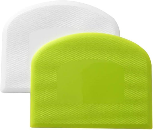 Bench scraper for baking, Bowl scraper for baking, food-safe plastic dough cutter, flexible plastic scraper, practical table scraper, multi-functional food scraper, white, green 2 pack