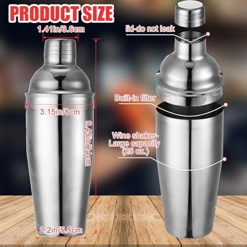 Nitial 6 Pcs Bar Cocktail Shaker Stainless Steel, Silver, 25 oz