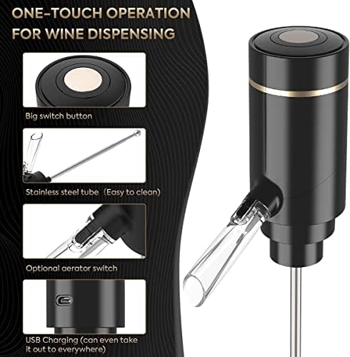 Electric Wine Aerator & Dispenser – One-Touch Automatic Wine Pourer with Decanter Function, Enhances Red & White Wine Flavor, Portable with Retractable Tube, USB-C Rechargeable, Mothers Day Gift