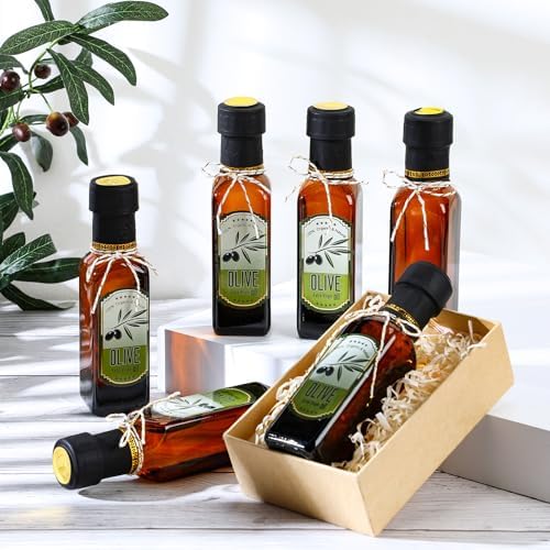 Reallnaive 20 Pcs 4oz Mini Olive Oil Bottles Bulk, Sqaure, Brown