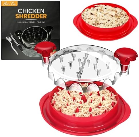 Bee'In Chicken Shredder, Antislip, Visible Tool Twist: Ergonomic Meat Shredder with Safe Claws for Perfect Breast Shredding - Desmenuzador de Pollo (Red)