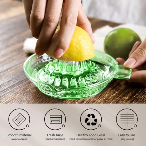 DOERDO Lemon Squeezer Fruit Hand Squeezer Manual Juicer Dishwasher Safe, Heavyweight Glass, 5.1x2.3Inch, Green