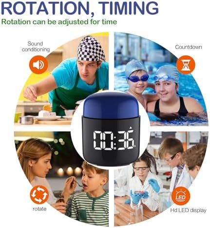 Table Twist Timer, Large LED Display Stopwatch, Silent & Loud Alarm, 199 Minute Countdown & Up, Vintage Night Light, for Kitchen Cooking Meeting Teacher Classroom Office Yoga Fitness Games (Blue)