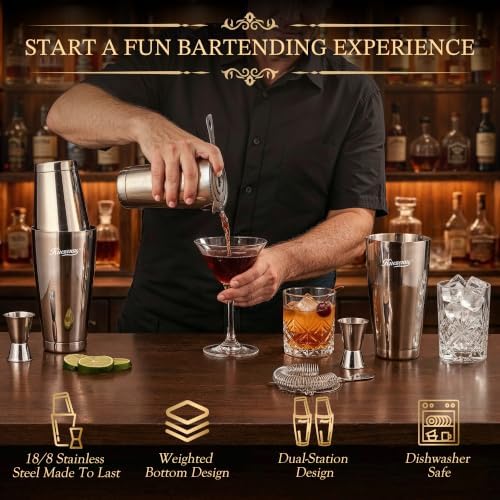 KITESSENSU Boston Cocktail Shaker Set, 8-Piece Stainless Steel Bar Kit