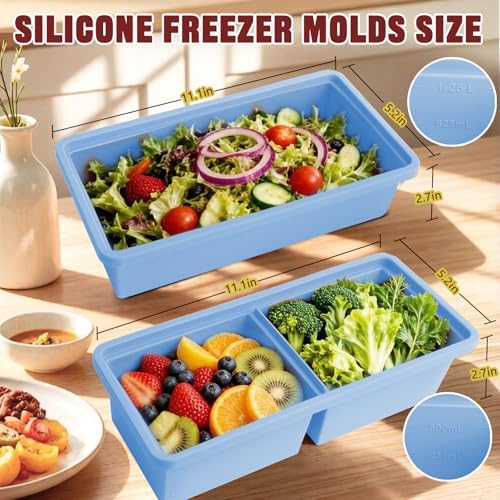 Silicone Freezer Trays With Lids,2 Cup & 5 Cup Ice Cube Tray Leak-Proof Soup Containers With Lids For Meal Prep & Freezing Soup, Stews, Sauces Food Storage Dishwasher-Safe