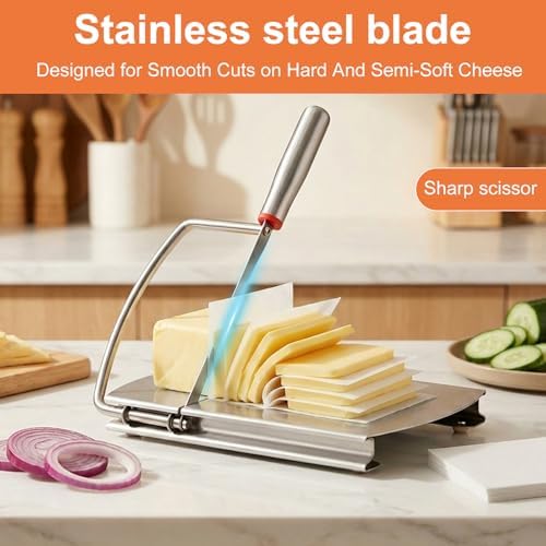 Cheese Slicer Cutter, Stainless Steel Cheese Cutter Board with Blade