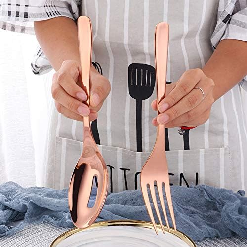 Long Handle Serving Set, Stainless Steel Polished Serving Spoon, Fork, Slotted Spoons, Set of 3 (Silver)