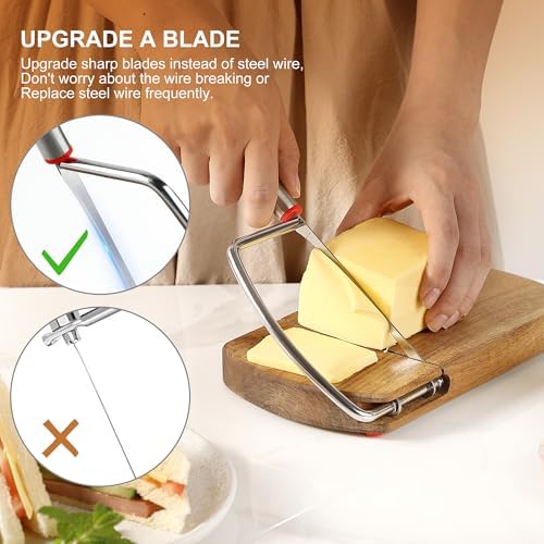 Wooden Cheese Slicer, Cheese Cutter Board with Stainless Steel Blade for Block Cheese, Vegetables, Butter, Sausages, Bread