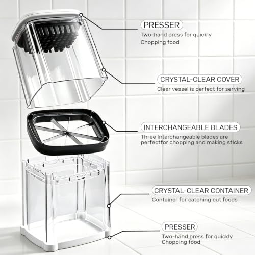 SUSTEAS French Fry Cutter with 3 Interchangeable Blades, Potato Cutter