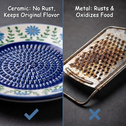 Ceramic Garlic Grater Plate Set - 4PCS Ginger Grater Dish with Silicone Peeler, Brush & Display Stand, Spanish Tomato Grater, Porcelain Mincing Plate, Herb Stripper Kitchen Tool