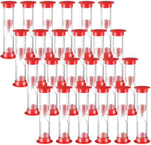 Geelin 24 Pcs 1 Minute Sand Timer Bulk Red Hourglass Kids Timer Sandglass Clock for Adult Kids Games Toothbrush One Minute Sand Clock Acrylic Covered Hourglass for Classroom School Home Kitchen Office
