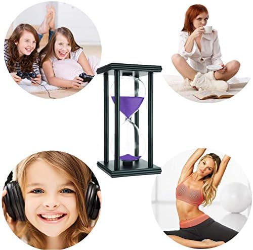 Lodunsyr 60 Minutes Hourglass Sandglass Timer Sand Timer Clock 60 Min with Wooden Frame Home Decoration Office Ornament Wooden Frame Kitchen Timer Purple 1 Hour