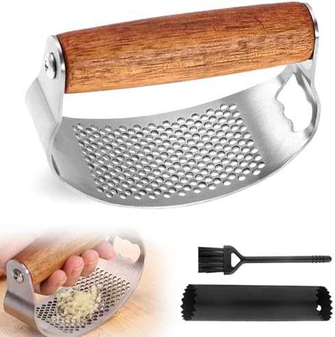 Stainless Steel Garlic Presser, 2025 Upgraded Rocker Professional Garlic Press, Ergonomic Garlic Crusher for Home Kitchen Use, Heavy Duty Mincer Tool Garlic Chopper Garlic Presser Mincer (1)