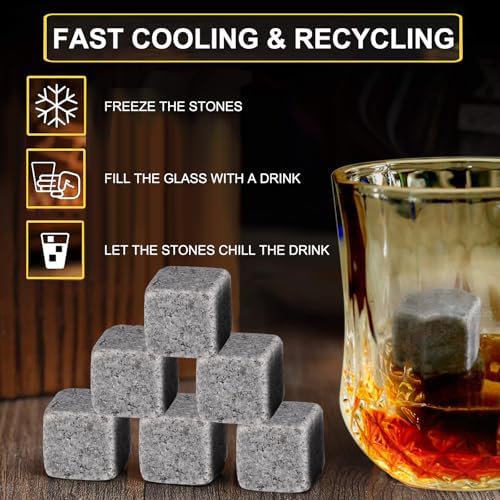 Whiskey Stones Gift Set Pack of 8 Whiskey Chilling Stones with Wooden Gift Box for Whiskey Lovers, Great Whiskey Gift for Men Dad Husband Friend Birthday
