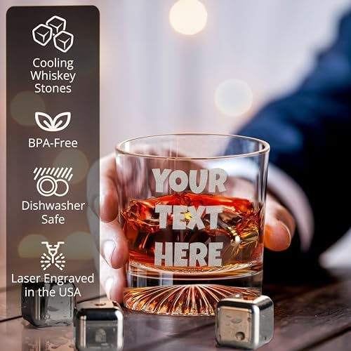 Custom Monogram Whiskey Gift Set Since Year Glass Wood Box for Men